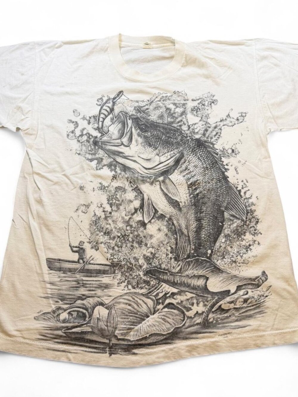 Vintage 80s Screen Stars Bass Fishing Nature 2-Sided Single Stitch Tee Large